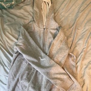 Plain grey hooded zip-up sweatshirt